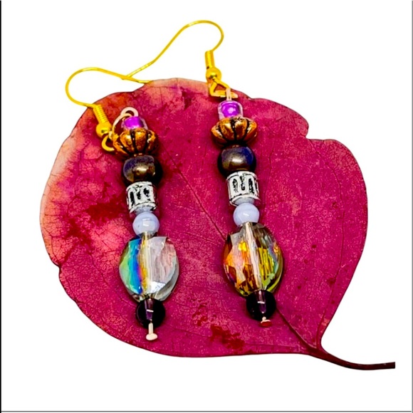 New Handmade 9k Gold Mixed Medium Beaded Dangle Earrings - Picture 1 of 10